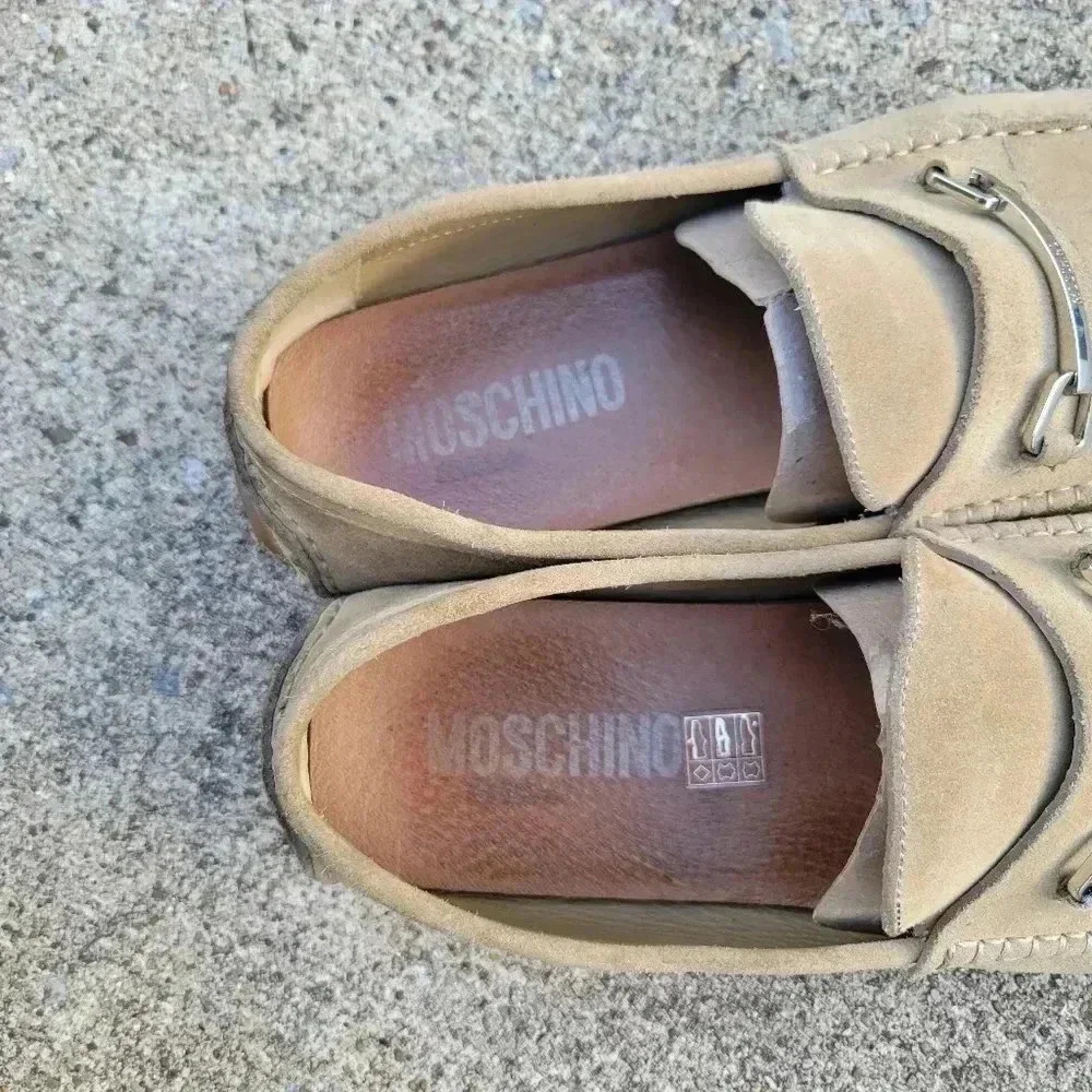 Moschino Mens Genuine Suede Driving Loafers Mocassin Shoes Tan Brown Horsebit 13 - Picture 8 of 11